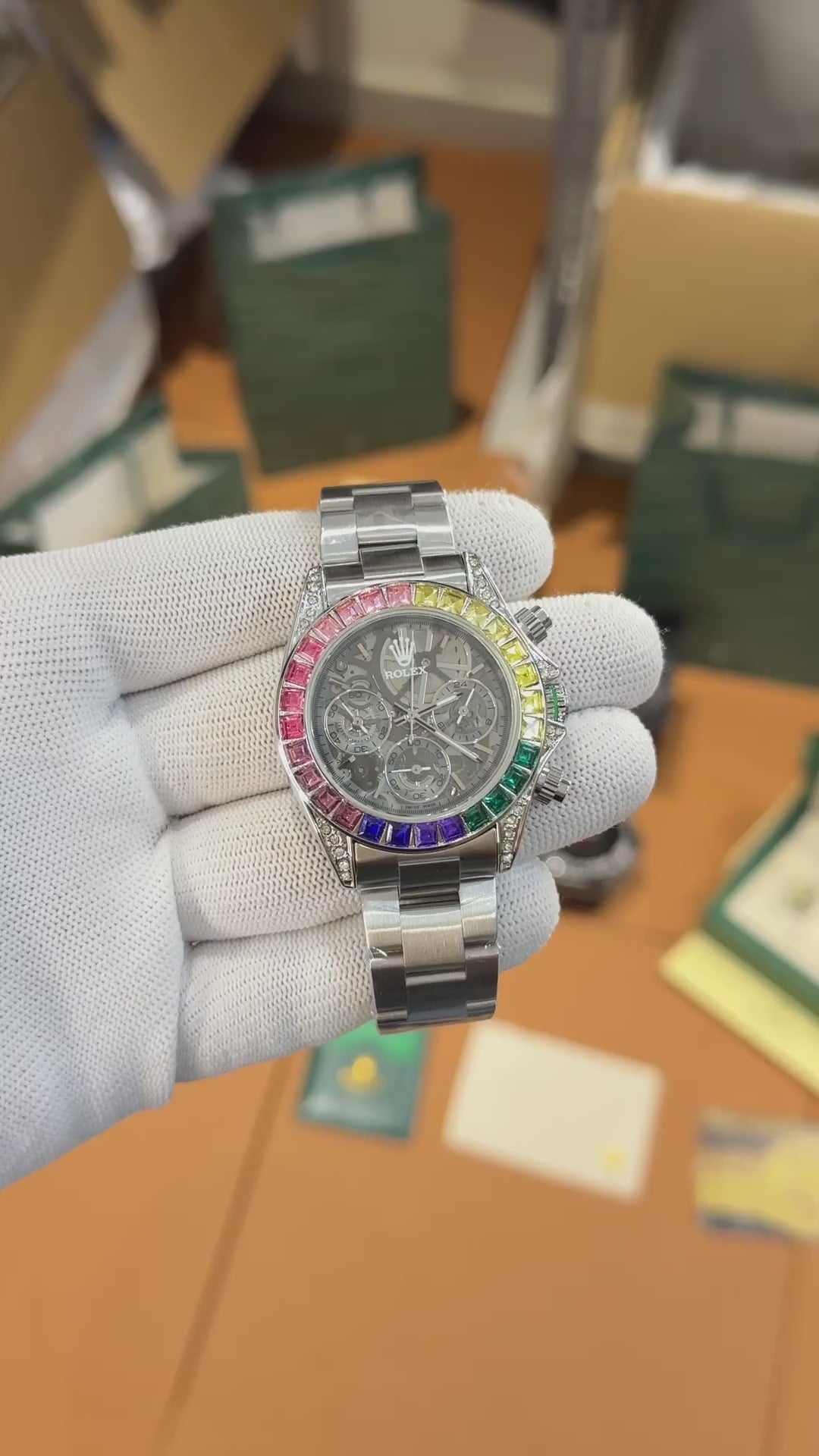 Role_x Oyster Perpetual Daytona Chosmograph Rainbow Silver